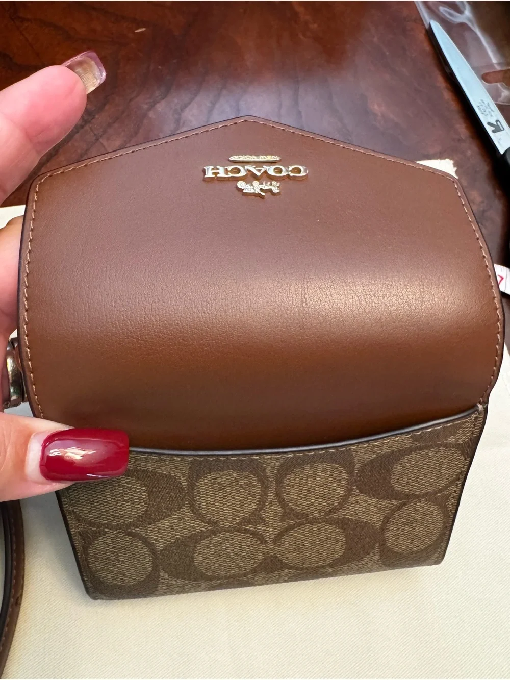 Coach Brown Signature Mini Wallet Crossbody
